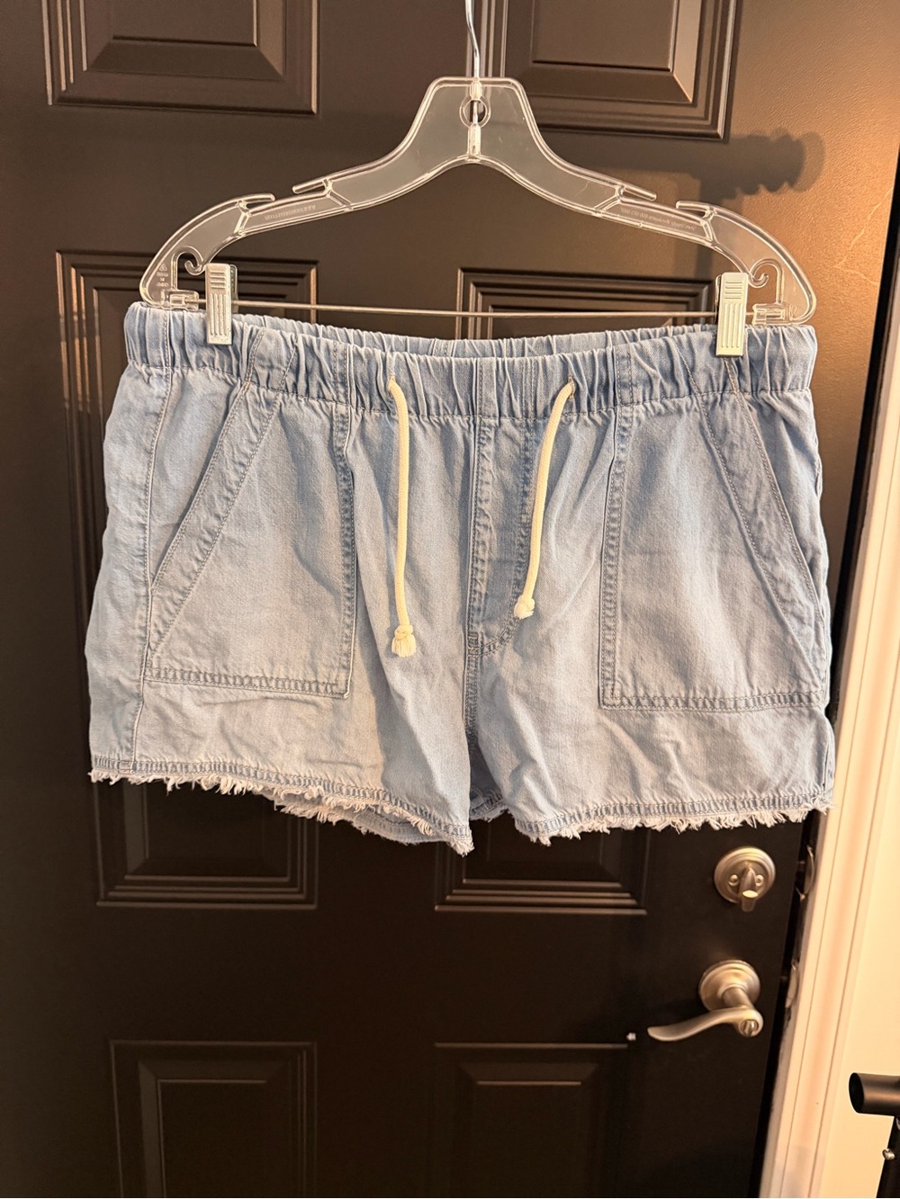Altar'd State Light Blue Denim Drawstring Patch Pocket Shorts